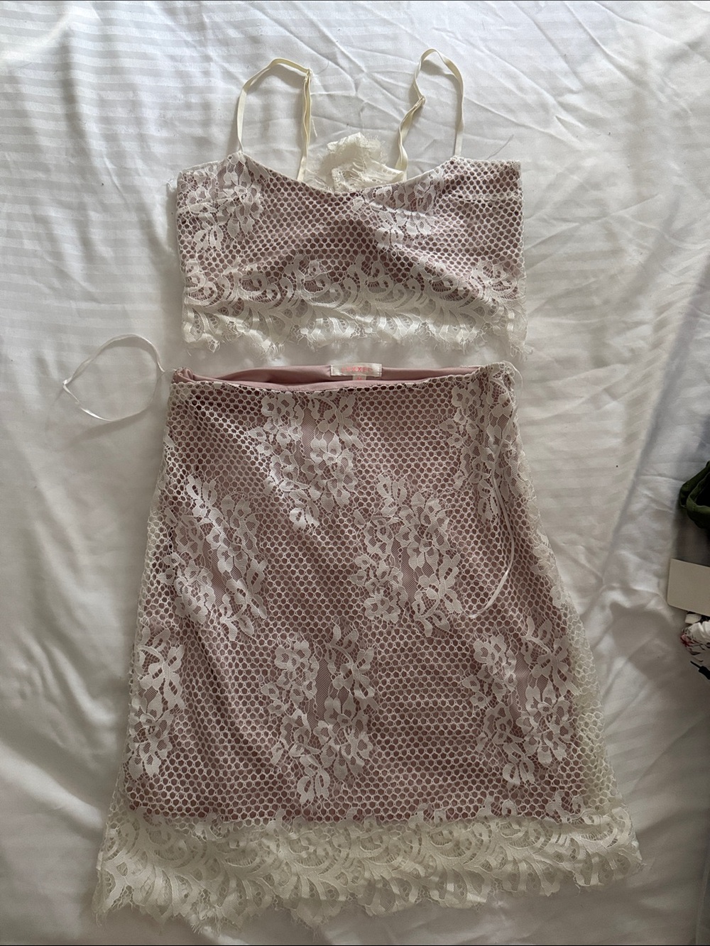 Lace Overlay Pink Mini Skirt - Women's